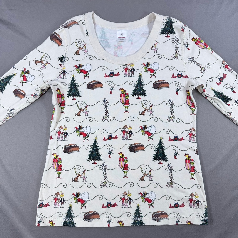 Hanna‎ Andersson Womens L Cream Organic Cotton The Grinch Christmas Pajama Top